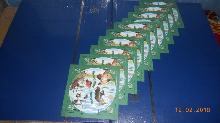 Set timbre romania 10 blocuri delta dunari 2004 pasari de balta