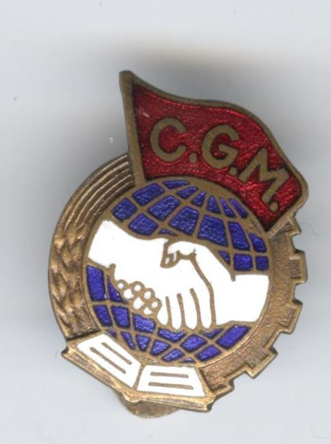 CGM - Confederatia Generala a Muncii anii 1940s insigna MINI cu talpa