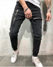 Blugi barbati negri fermoare conici skinny casual - COLECTIE NOUA - 9907 G3 foto