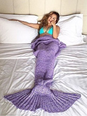 Patura in forma de sirena de 60 cm, pentru copii pana la 2 ani, roz deschis cu mov foto