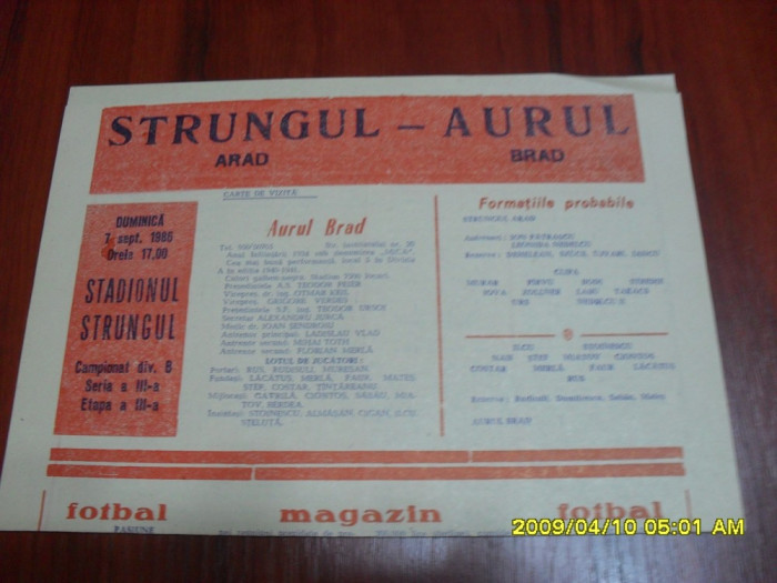 program Strungul Arad - Aurul Brad