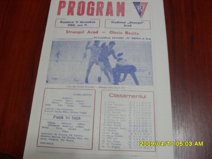 program Strungul Arad - Gloria Resita