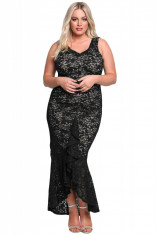 L542P-1 Rochie plus size de ocazie, din dantela cu motive florale si volanase in partea inferioara foto