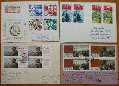 4 circulatii frumos timbrate , Germania si Rusia , 2 suvenire postale pe carton foto