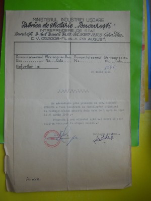 HOPCT DOCUMENT VECHI NR 156 FABRICA DE STICLARIE BUCURESTI /GARA TITAN 1966 foto