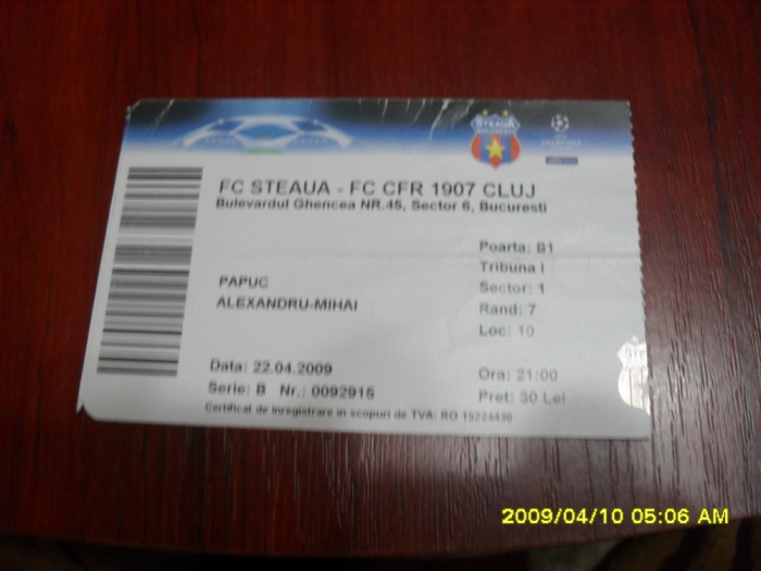 Bilet Steaua - CFR Cluj