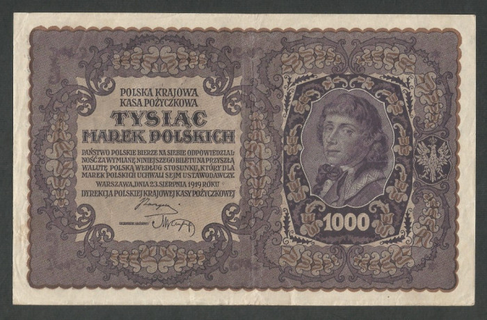 POLONIA 1000 1.000 MARCI MAREK 1919 [2] P-29 , XF