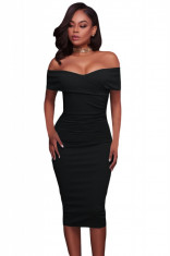 Z523-1 Rochie neagra eleganta, de seara, model midi cu decolteu bardot foto