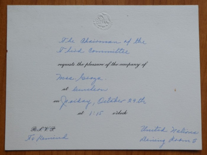 ONU, invitatie la dineu catre Mia Groza, anii 70
