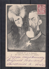 REGALITATE REGELE CAROL I SI REGINA ELISABETA CARICATURA CLASICA CIRCULATA 1903 foto