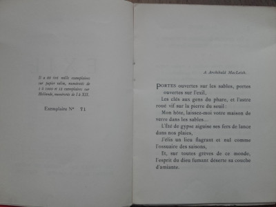 ST.-J.PERSE - EXIL, 1000 EXEMPLARE, EX.NR 71, 1934 foto