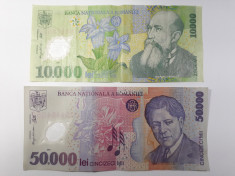 Lot 10000 lei 2000 + 50000 lei 2001 Romania, lot 2 bancnote polimer foto