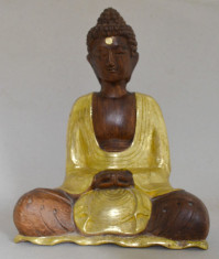 Statueta Buddha Realizata din Lemn Tropical cu Foita de Aur foto
