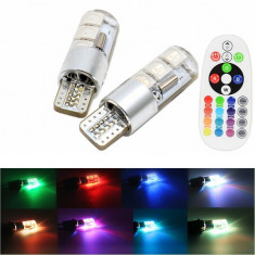 Bec pozitie RGB CU TELECOMANDA 2X T10 6 LED SMD 5050 RGB KIT COMPLET AL-220118-4 foto