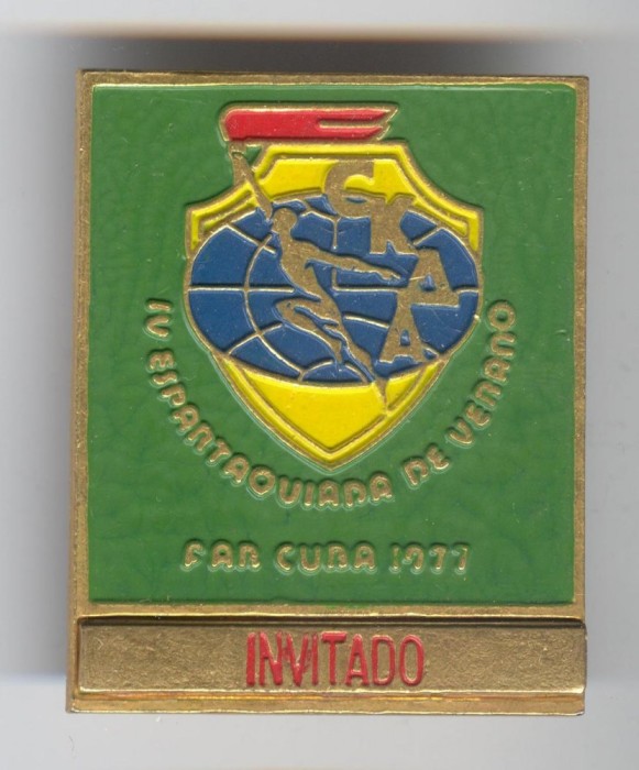 SPARTACHIADA - ARMATELE PRIETENE PACT VARSOVIA - CUBA 1977 Insigna Sport foto mare SPARTACHIADA - ARMATELE PRIETENE PACT VARSOVIA - CUBA 1977 Insigna Sport foto mare