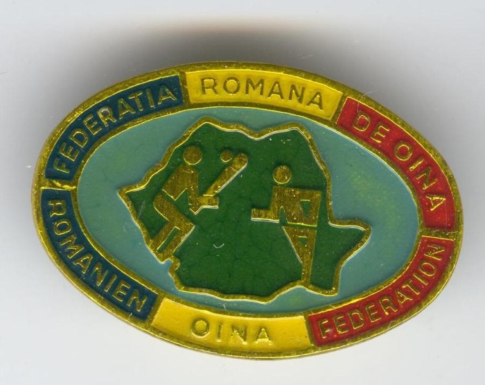 FEDERATIA ROMANA DE OINA - SPORT NATIONAL !! Insigna foto mare FEDERATIA ROMANA DE OINA - SPORT NATIONAL !! Insigna foto mare