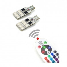 Bec pozitie RGB CU TELECOMANDA T10 12 LED SMD 5050 12V KIT COMPLET AL-031016-2 foto