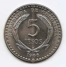 Columbia 5 Pesos 1968 (Int. Eucharistic Congress) 35.5 mm KM-230 UNC !!! foto