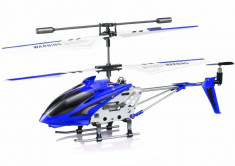 Jucarie Mini Drona Elicopter din Metal Syma S107G cu Telecomanda si Iluminare LED, Albastru FlyMania foto