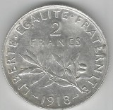 FRANTA 2 FRANCI FRANCS 1918 ARGINT STARE AUNC, Europa