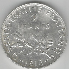 FRANTA 2 FRANCI FRANCS 1918 ARGINT STARE AUNC