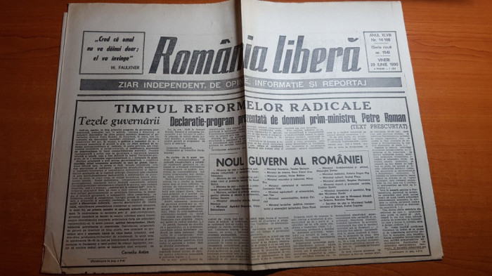 romania libera 29 iunie 1990-noul guvern al romaniei,timpul reformelor radicale
