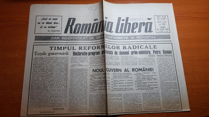 romania libera 29 iunie 1990-noul guvern al romaniei,timpul reformelor radicale