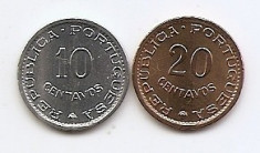 Sao Tome &amp;amp; Principe Set 2 - 10, 20 Centavos 1971 - KM-15a, 16.2 UNC !!! foto