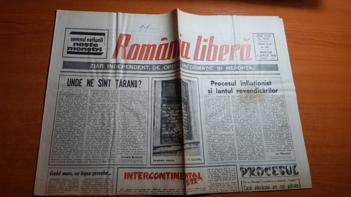 ziarul romania libera 4 martie 1990-art. despre revolutie-intercontinental 21/22
