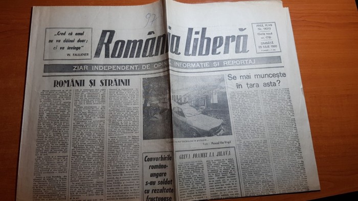 ziarul romania libera 28 iulie 1990-art. &quot; cine a chemat minerii ? &quot;