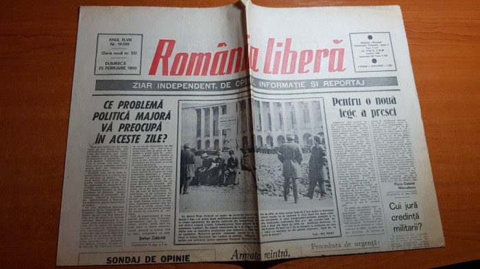 ziarul romania libera 25 februarie 1990-armata reintra speram ,in cadenta