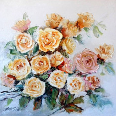 Pictura, tablou cu trandafiri, pictura originala ELENA BISSINGER 2018 #560 foto