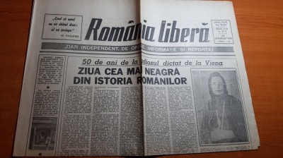 ziarul romania libera 30 august 1990-50 de ani de la dictatul de la viena foto