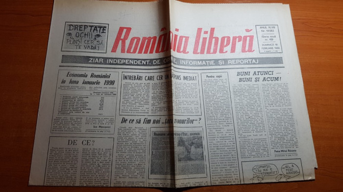 ziarul romania libera 18 februarie 1990-demonstaratia cadrelor militare