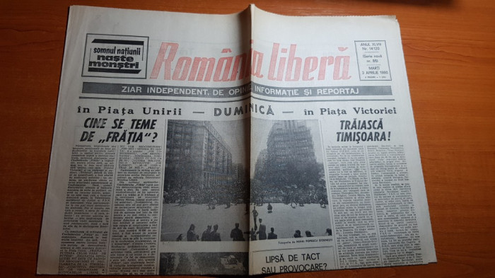 ziarul romania libera 3 martie 1990-mare demonstratie in piata victoriei