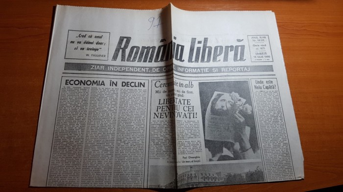 ziarul romania libera 14 iulie 1990-o luna de la mineriada,demonstratie pasnica