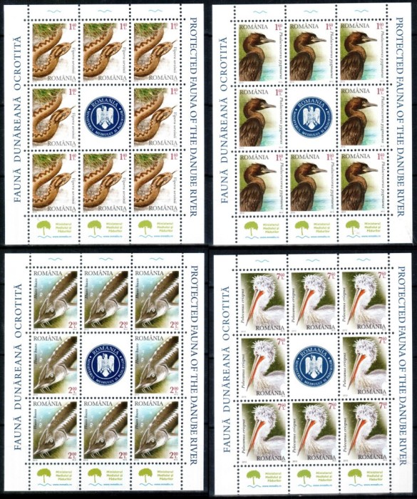 Romania 2010, LP 1868 c, Fauna Dunareana, minicoli de 8+1, MNH! LP 131,04 lei