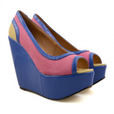 Pantofi cu platforma Loly fuchsia / bleu / ocru foto