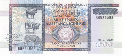 Bancnota Burundi 1.000 Franci 2000 - P39c UNC foto
