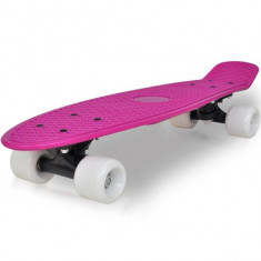 Skateboard retro cu placa lila ?i ro?i albe foto