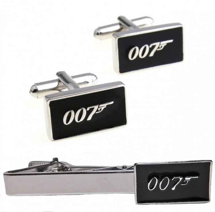 SET Butoni camasa si ac cravata model James Bond 007 + ambalaj cadou