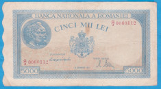 (4) BANCNOTA ROMANIA - 5.000 LEI 1944 (15 DECEMBRIE 1944),FILIGRAN BNR ORIZONTAL foto