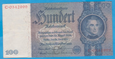 (1) BANCNOTA GERMANIA - 100 MARK (REICHSMARK) 1935 (24 IUNIE),SVASTICA PE CENTRU foto