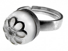 Inel argint reglabil cu perla de cultura alba cu floare foto
