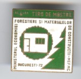 1972 Ministerul Industriei FORESTIERE - Tirg de MOSTRE, insigna email SUPERBA