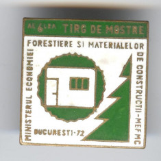 1972 Ministerul Industriei FORESTIERE - Tirg de MOSTRE, insigna email SUPERBA