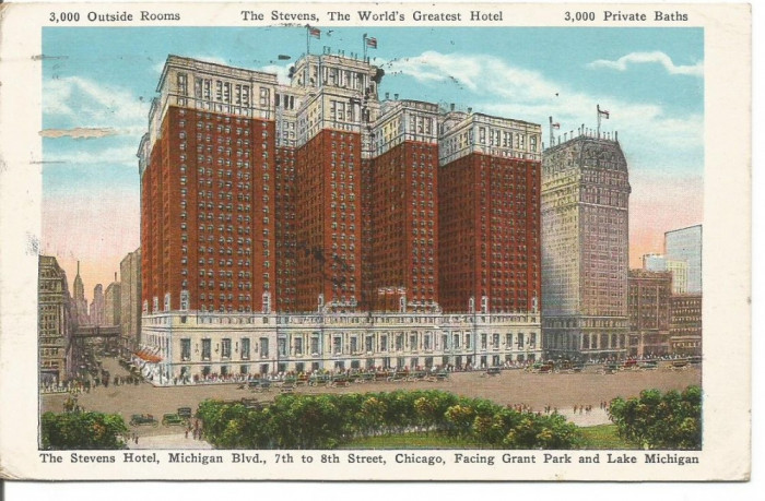 (A) carte postala(ilustrata)-U.S.A.-Hotel The Stevens-Chicago