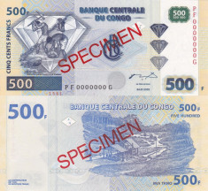 SPECIMEN CONGO 500 francs 2002 UNC!!! foto