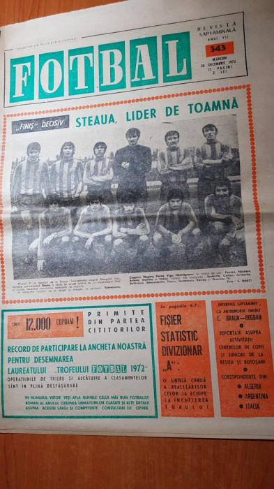 ziarul fotbal 20 decembrie 1972- steaua lider de toamna
