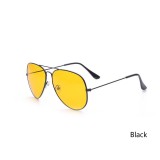 Ochelari condus polarizati rama neagra lentila galbena pentru noapte si ceata, Aviator, Unisex, Protectie UV 100%